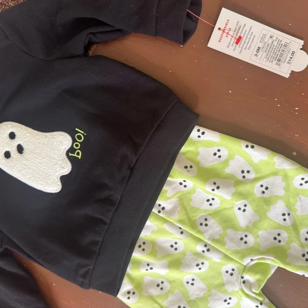 Baby Cat and Jack Black and Green Ghost Outfit - unisex 3/6 months